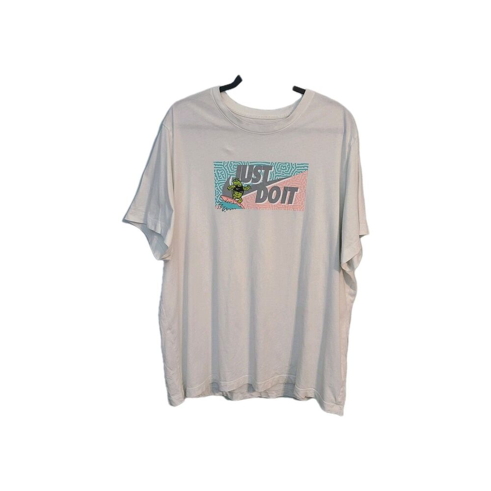 NIKE XXL White Just Do It Surf Turtle T-Shirt Graphic Mens Summer Wave Surfcore